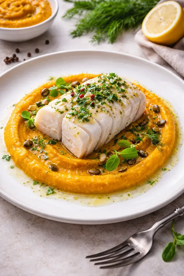 Cod la aburi cu piure de dovleac