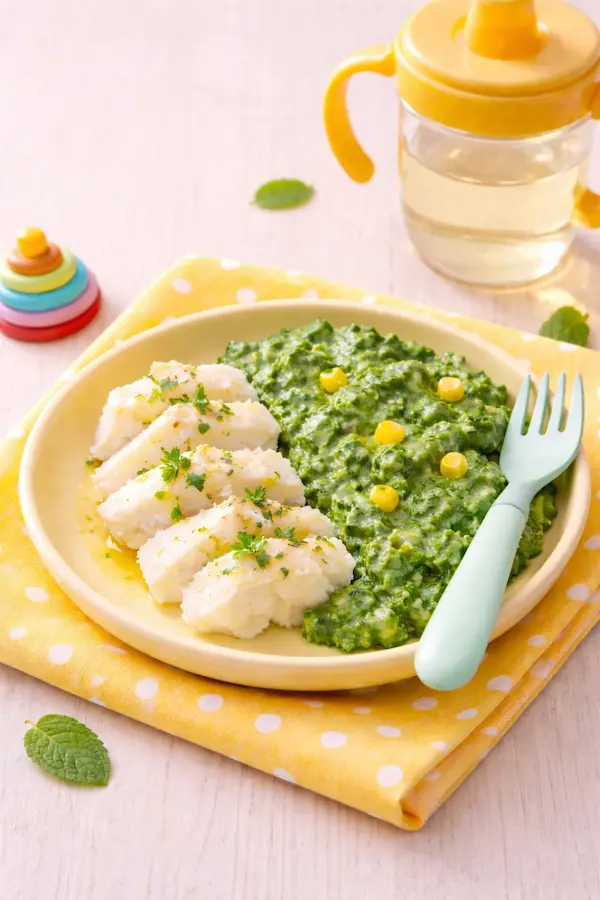 Cod cu piure de spanac și cartof