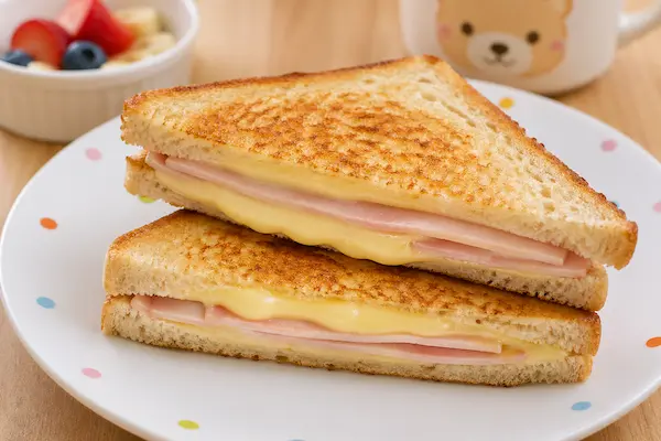 Sandwich cald cu brânză și șuncă de pui