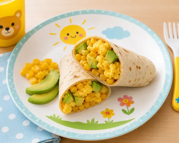 Wrap delicios cu ou scramble, avocado și porumb